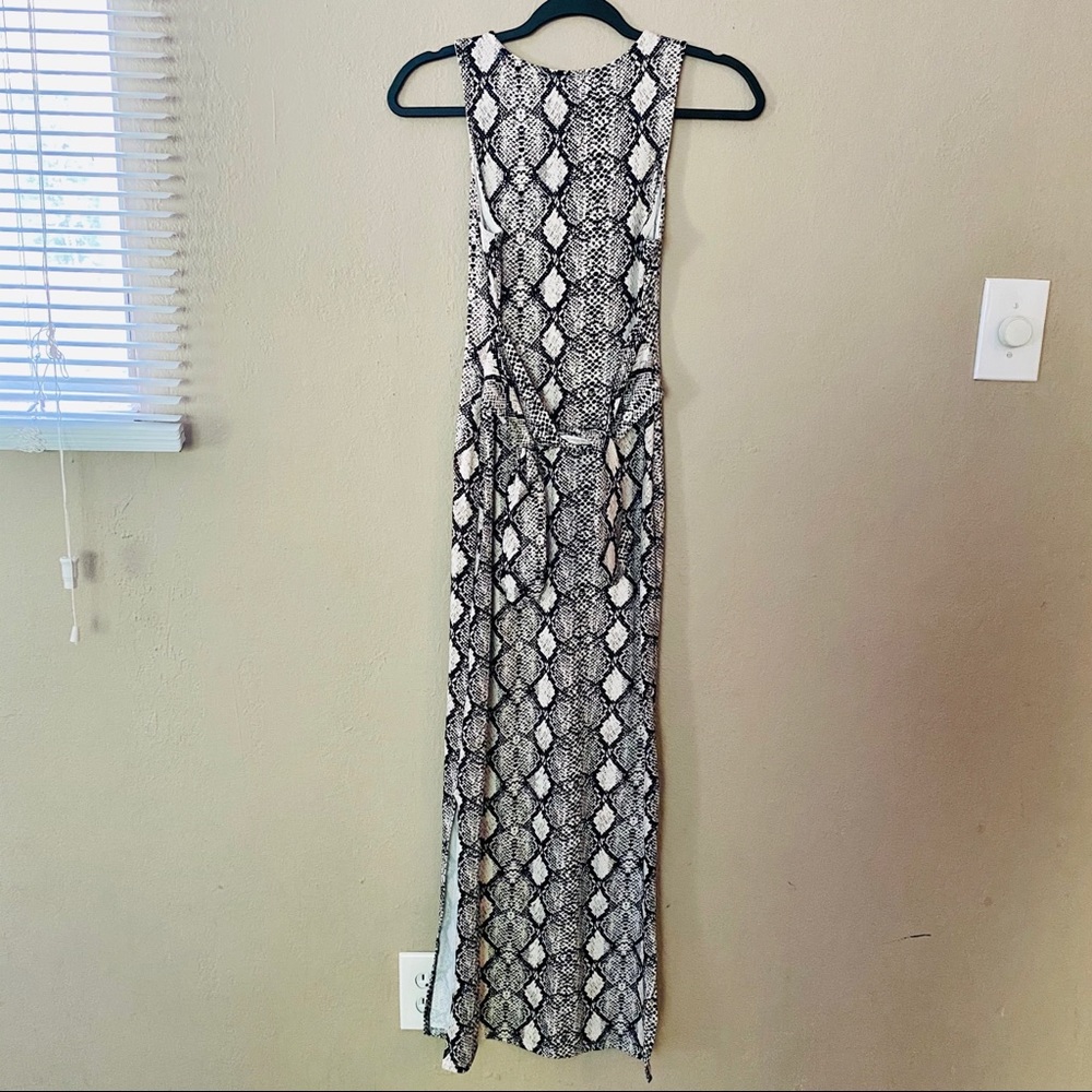 Body Con Snake Skin Print waist tie side slit maxi